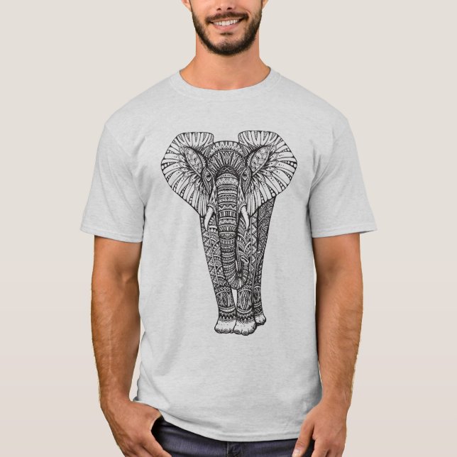 Fantasi mönstrat elefantklotter tee shirt (Framsida)