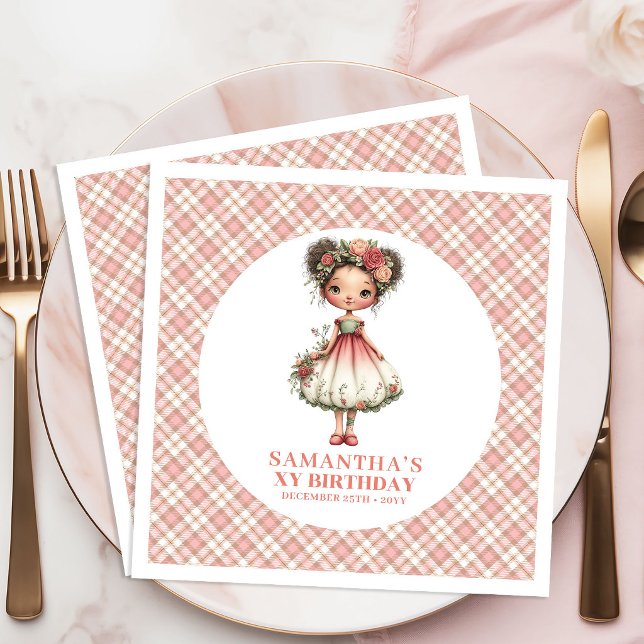 Fantasi Nyckfullhet Sagoblåsa Rosa Blommor 4-års F Pappersservett (Fantasy Whimsy Fairy Pink Flowers 4th Birthday Napkins)