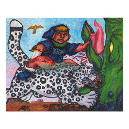 fantasi pojke som leker katt som bråkar drake fototryck