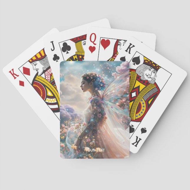Fantasi Söt Flickas Trädgårdsblommor Casinokort (Baksidan)