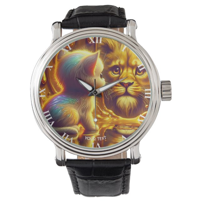 Fantasi Söt Lejon Och Kattunge Armbandsur (Framsida)