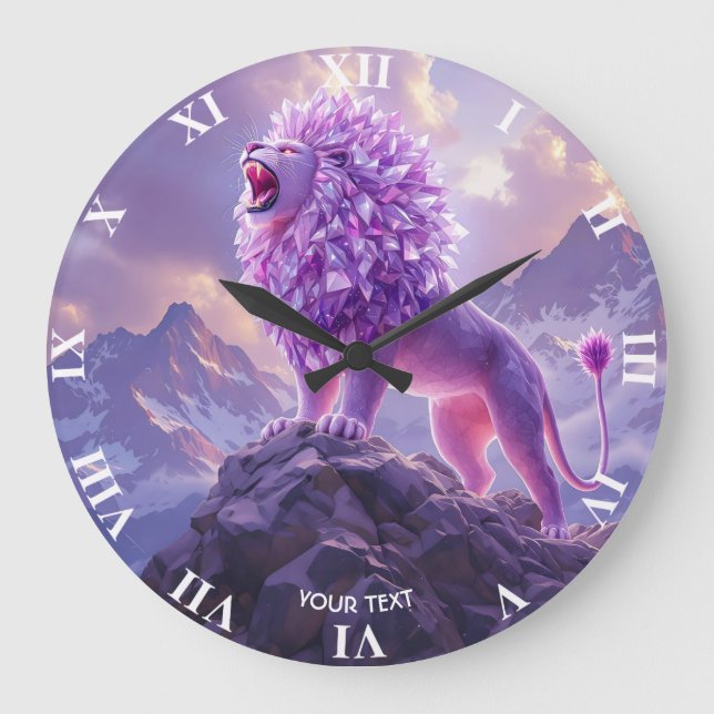 Fantasi Söt Lila Ametist Lejon Stor Klocka (Framsida)