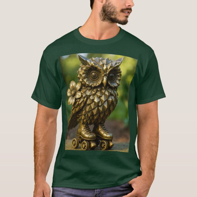 Fantasi Söt Mässing Ugglas Skridskor T Shirt (Framsida)
