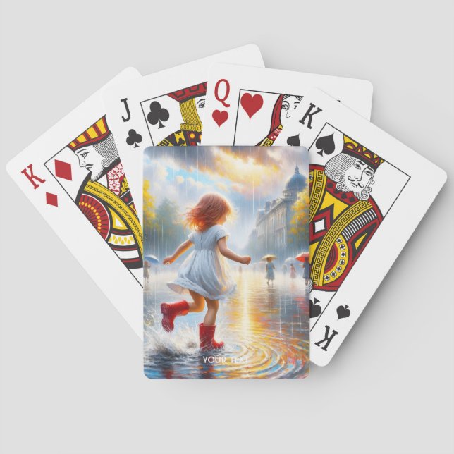 Fantasi Söt Regn Liten Flicka Casinokort (Baksidan)