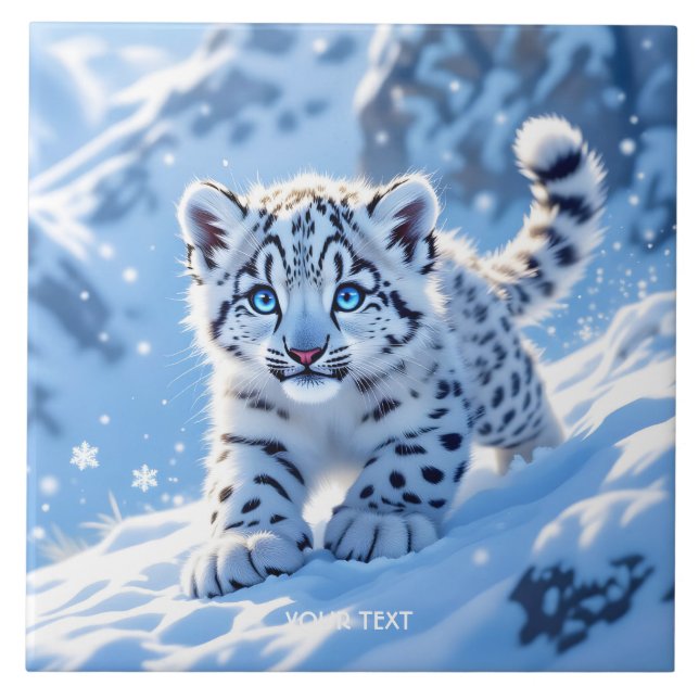 Fantasi Söt Snö Baby Leopard Kakelplatta (Framsidan)
