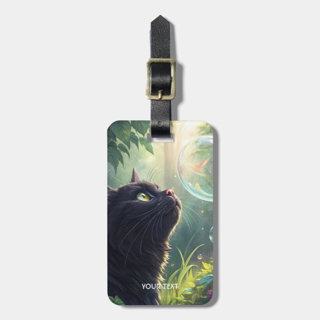 Fantasi Söt Svart Katt Skog Bagagebricka (Vertikal Framsida)