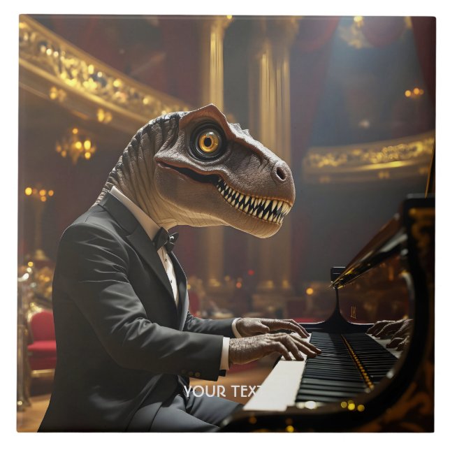 Fantasi Söt T-rex Spelar Piano Kakelplatta (Framsidan)