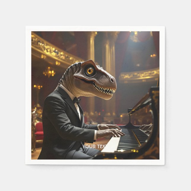 Fantasi Söt T-rex Spelar Piano Pappersservett (Framsidan)