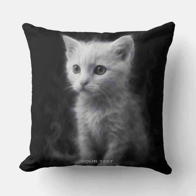 Fantasi Söt Vit Rök Kattunge Kudde (Framsida)