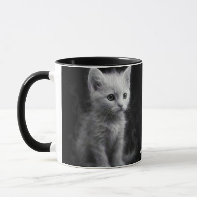 Fantasi Söt Vit Rök Kattunge Mugg (Vänster)