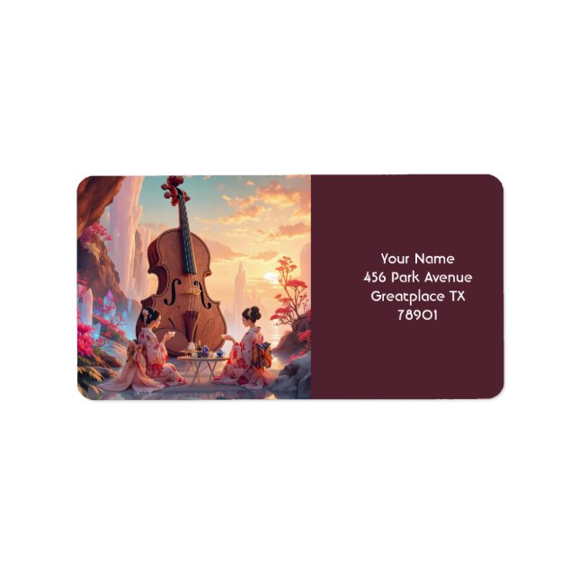 Fantasi Söta Fiol Flickor Te Adressetikett (Framsidan)