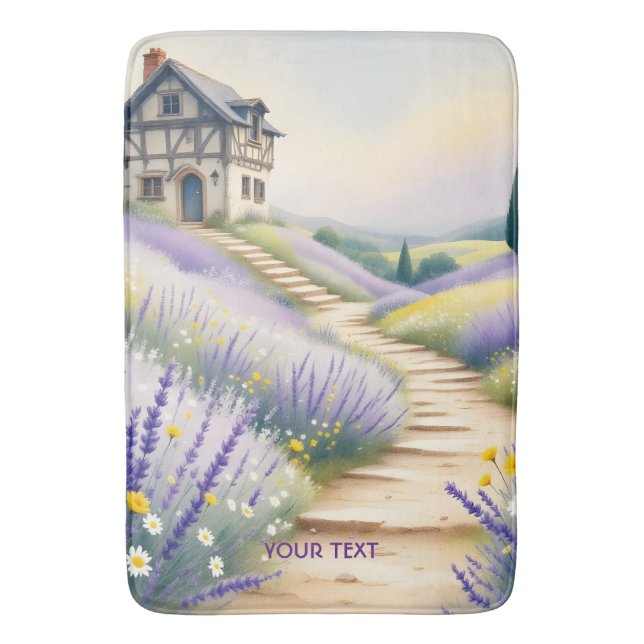 Fantasi Söta Lavendel Hus Blommor Badrumsmatta (Framsidan (Vertikal))