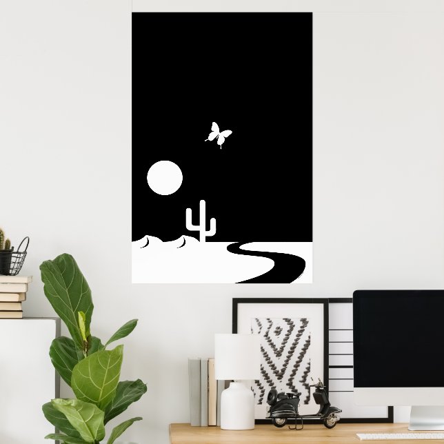 Fantasi Svart/Vit Månskensfjäril Öken Poster (Hemmakontoret)