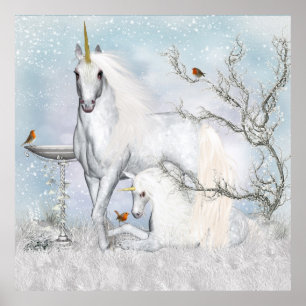 Fantasi Unicorns med Robins Wall Poster