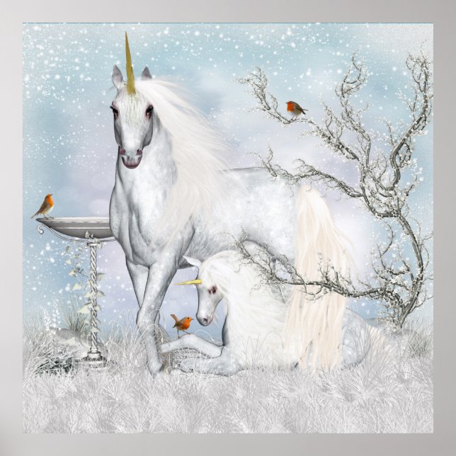 Fantasi Unicorns med Robins Wall Poster (Framsidan)
