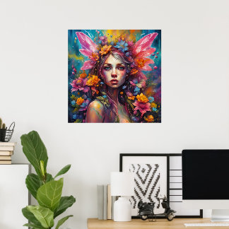 Fantasi Vacker Färgrik Prinsessa Blomma Älva  Poster