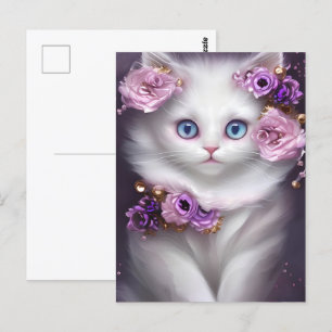 Fantasi Vit Katt Vykort