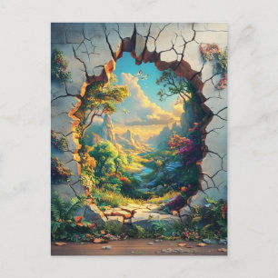 Fantasi World genom en sprucken väggdesign Vykort