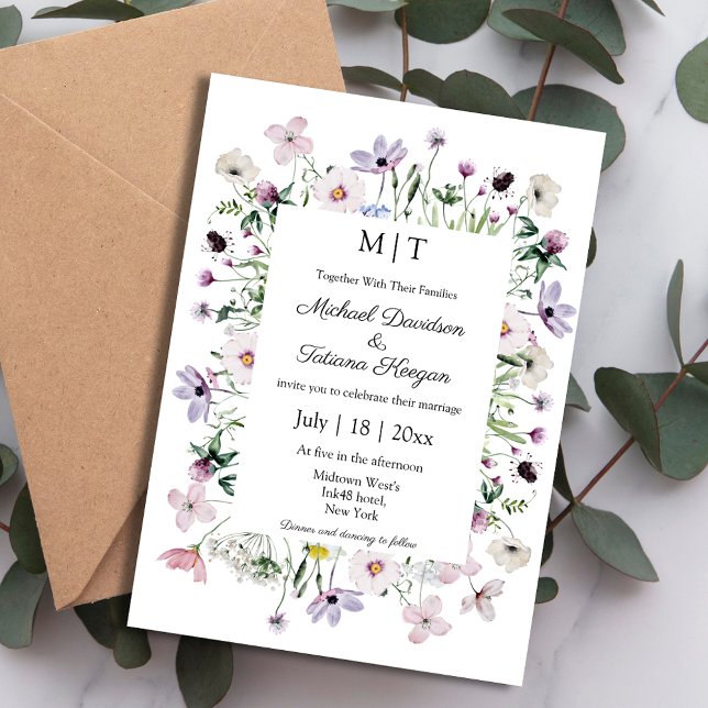 fantasifulla vildblommor trädgård monogram bröllop inbjudningar (Skapare uppladdad)