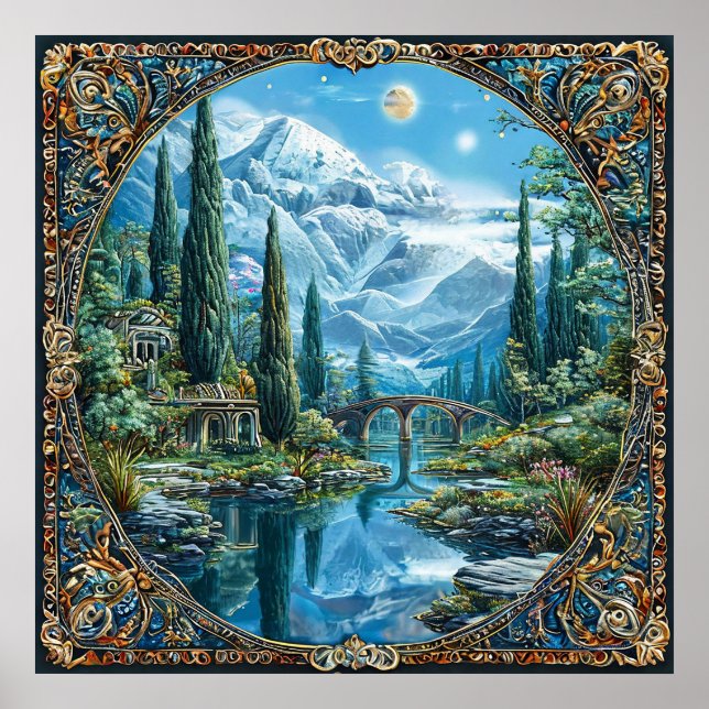 🌌 Fantasilandskap Drömlikt Mystiskt Naturberg Poster (Framsidan)
