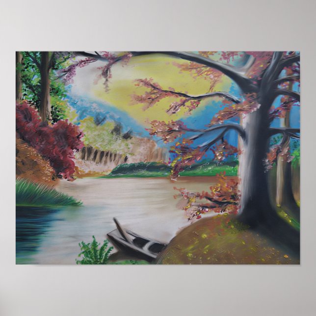 Fantasilandskap med färgglada träd & strålande poster (Framsidan)