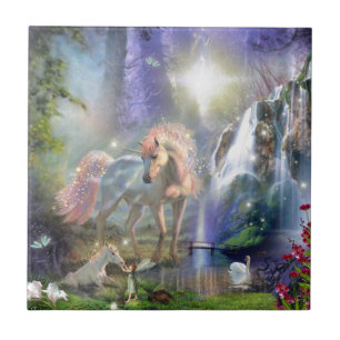 fantasimorUnicorn och baby Kakelplatta