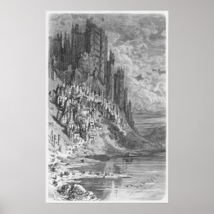 Fantasin landskap med townen och rockerar poster
