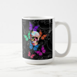 Fantasiskalle och kulöra fjärilar kaffemugg