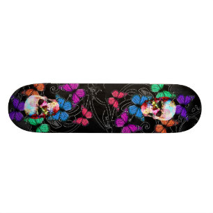 Fantasiskalle och kulöra fjärilar skateboard bräda 21,5 cm