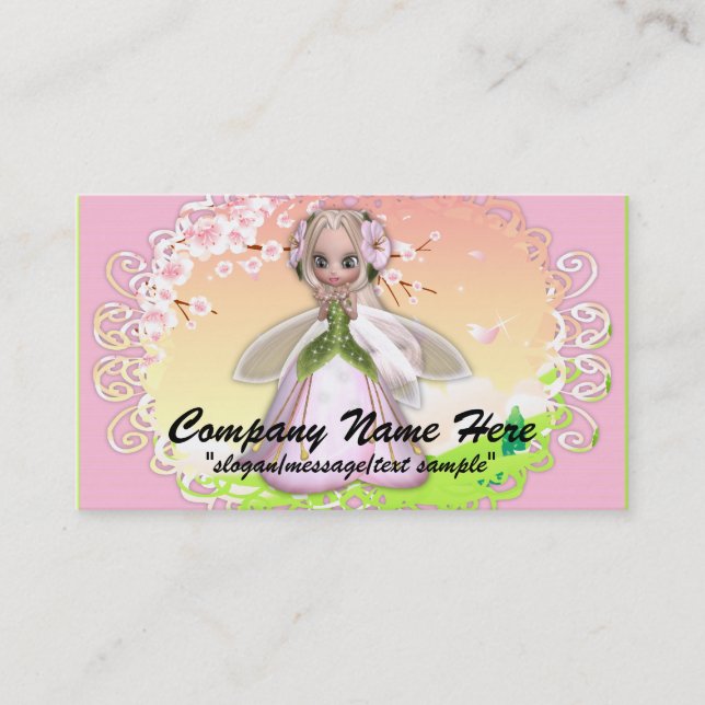 Fantasivisitkort:: Körsbärsröd blommarfe 2 Visitkort (Framsida)