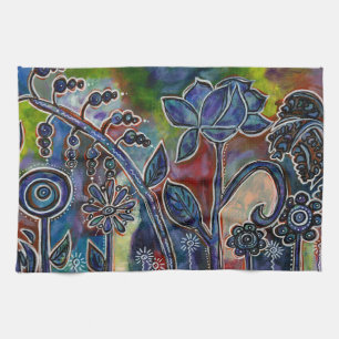 Fantasmagoric Lotus Blomsterträdgård Original Art Kökshandduk