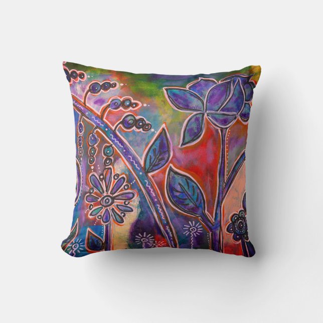 Fantasmagoric Lotus Blomsterträdgård Original Art Kudde (Framsida)