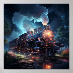 Fantasmal Iridescent Ghost Steam Tåg Flytande - Poster