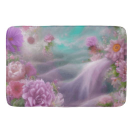 Fantassiska trädgårdar med blommor och Rosa vatten Badrumsmatta