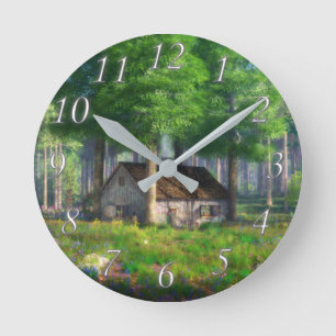 Fantastes: Forest Cottage Clock Rund Klocka