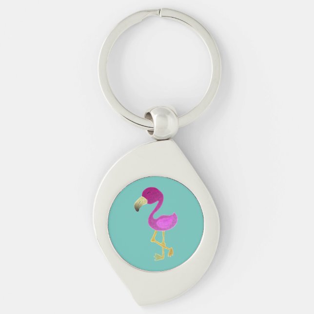 Fantastic Flamingo Swirl Silverfärgad Nyckelring (Framsidan)