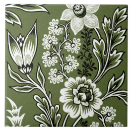 Fantastic Flowers (Moss Green) Fine Art Kakelplatta