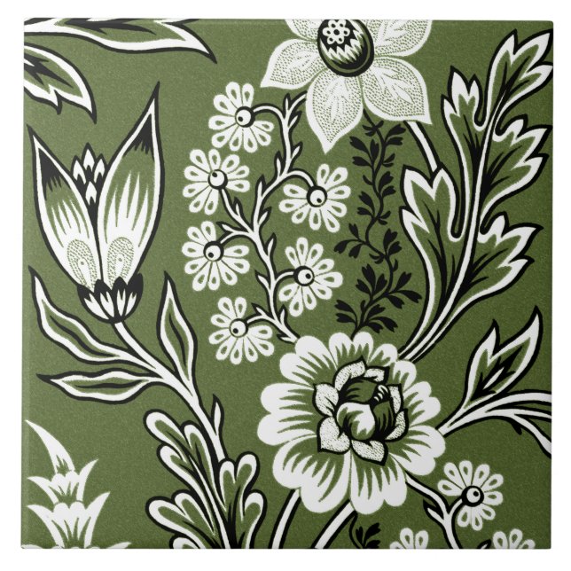 Fantastic Flowers (Moss Green) Fine Art Kakelplatta (Framsidan)