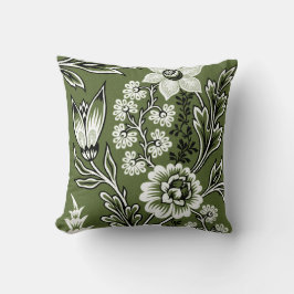 Fantastic Flowers (Moss Green) Fine Art Kudde