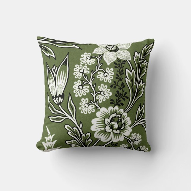Fantastic Flowers (Moss Green) Fine Art Kudde (Framsida)