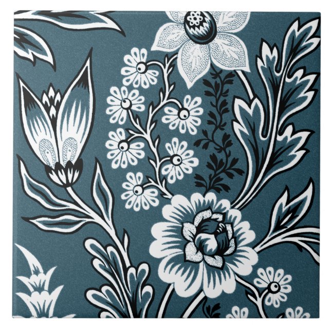 Fantastic Flowers (Slate Teal) Fine Art Kakelplatta (Framsidan)