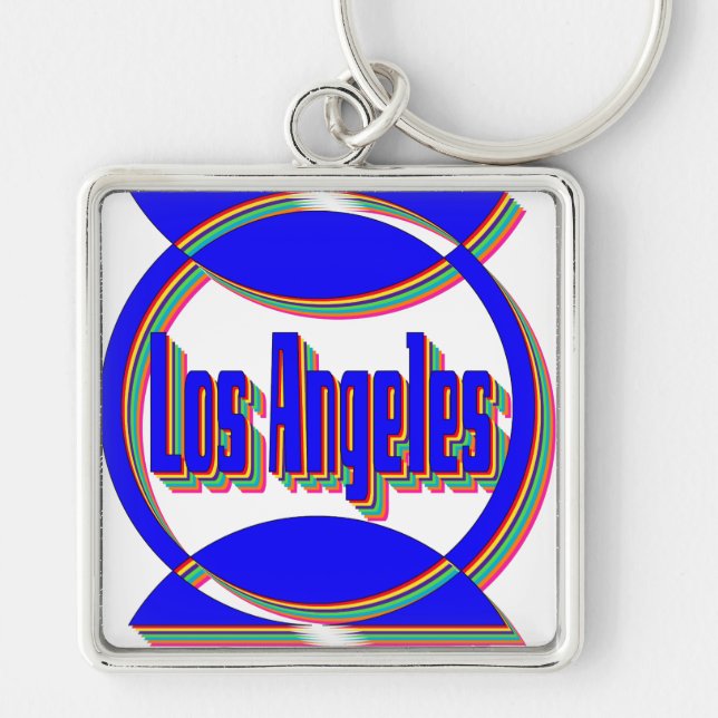 Fantastic Los Angeles 2 Keychain Fyrkantig Silverfärgad Nyckelring (Framsidan)