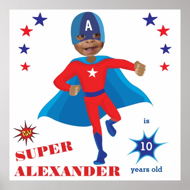 Fantastic USA Superhjälten Boy Birthday Tremendous Poster (Framsidan)