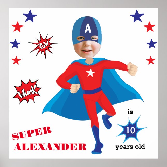 Fantastic USA Superhjälten Boy Birthday Tremendous Poster (Framsidan)
