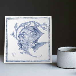 Fantastical Creatchanting Art nouveau Delft Kakelplatta