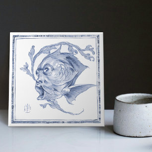 Fantastical Creatchanting Art nouveau Delft Kakelplatta