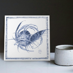 Fantastical Creatchanting Art nouveau Delft Kakelplatta