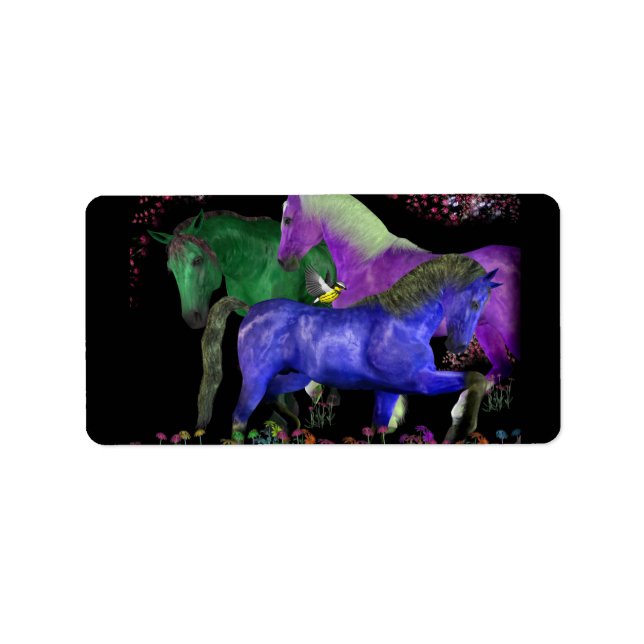 Fantastical färgad horse design, black back adressetikett (Framsidan)