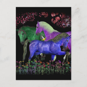 Fantastical färgad horse design, black back vykort