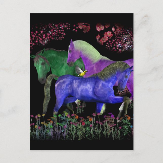Fantastical färgad horse design, black back vykort (Framsida)